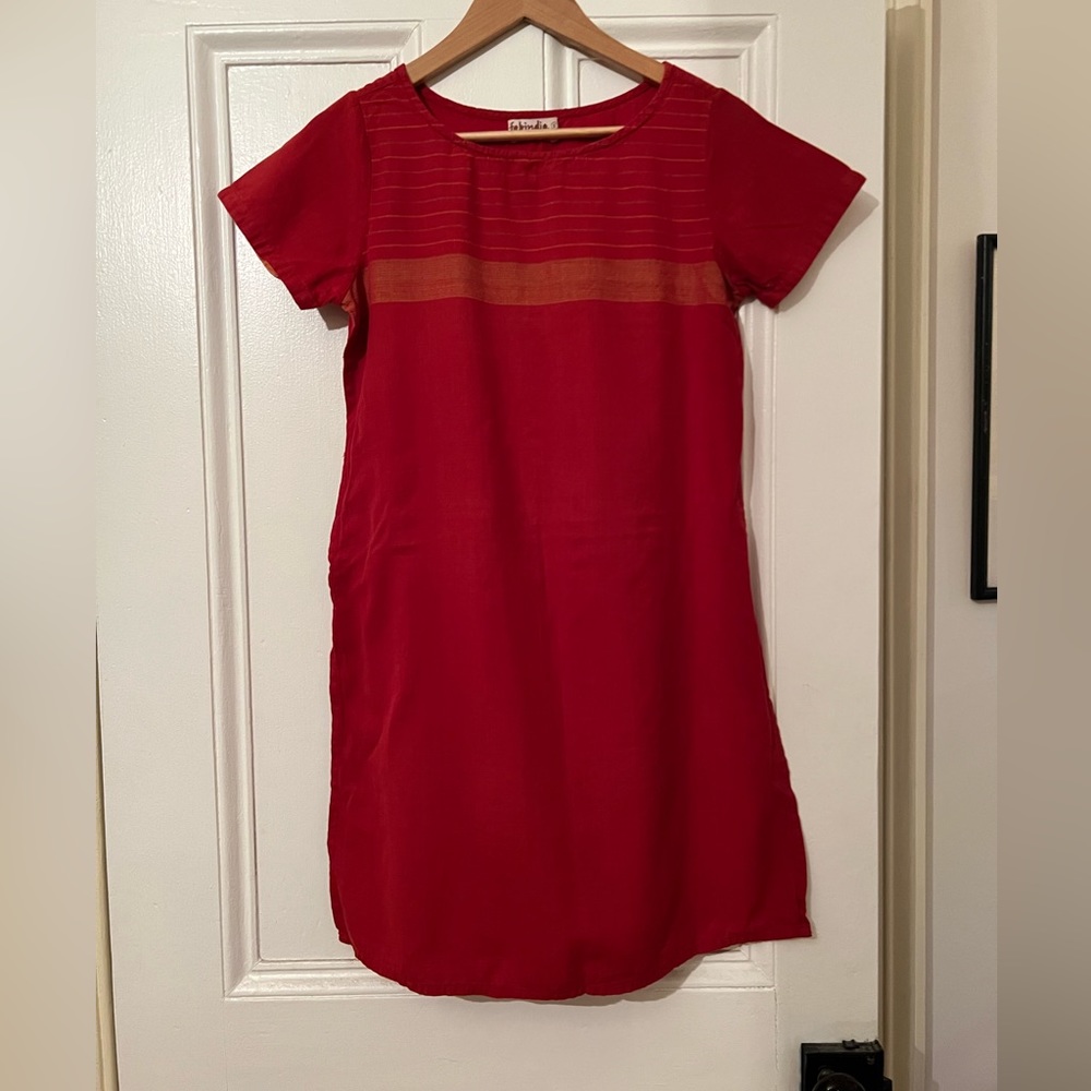 Fabindia Red Boxy Short Sleeve Tunic